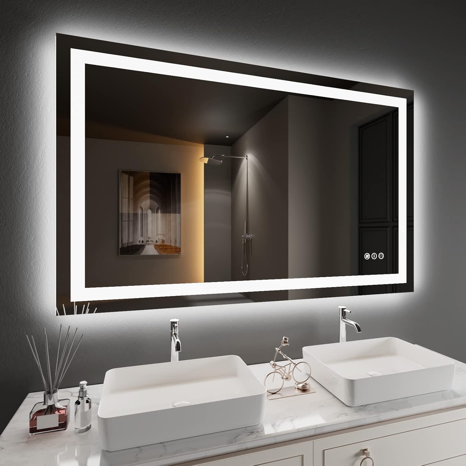 Amorho Espejo de baño LED de 48 x 30 pulgadas con luz frontal y retroiluminada,...
