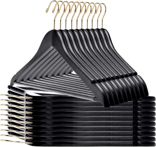 Perchas de madera negra de calidad, juego de 30 perchas ligeramente curvadas,