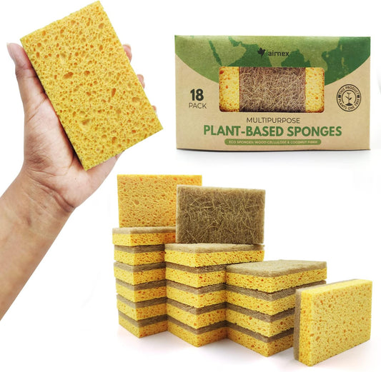 Paquete de 18 esponjas naturales biodegradables de cocina, esponja compostable