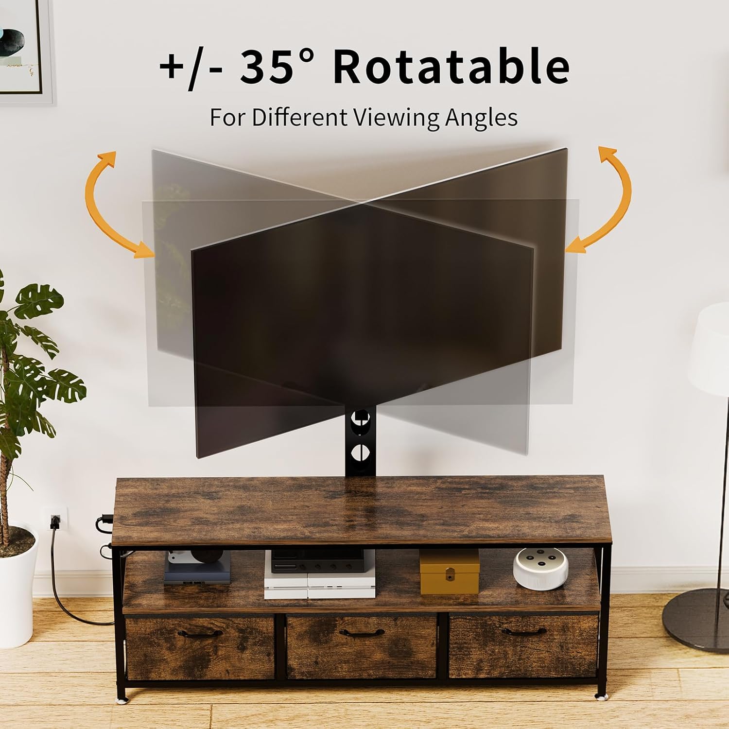JUSTOGO Soporte de TV con soporte y toma de corriente, soporte de TV con...
