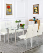 Juego de mesa de comedor de 7 piezas, moderna mesa de comedor de cristal con 6