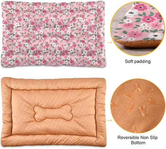 Almohadilla de cama para mascotas con diseño floral rosa, tapete suave para...