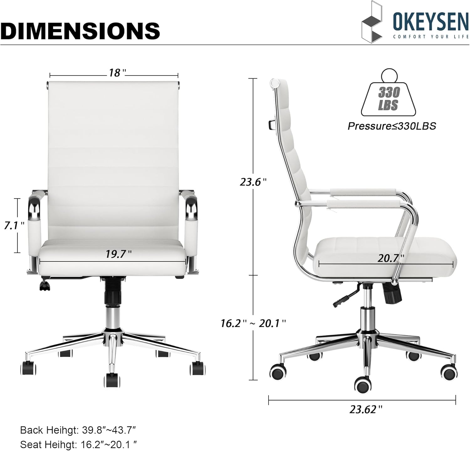 Okeysen - Silla de escritorio de oficina blanca, ergonómicas de cuero moderno,...