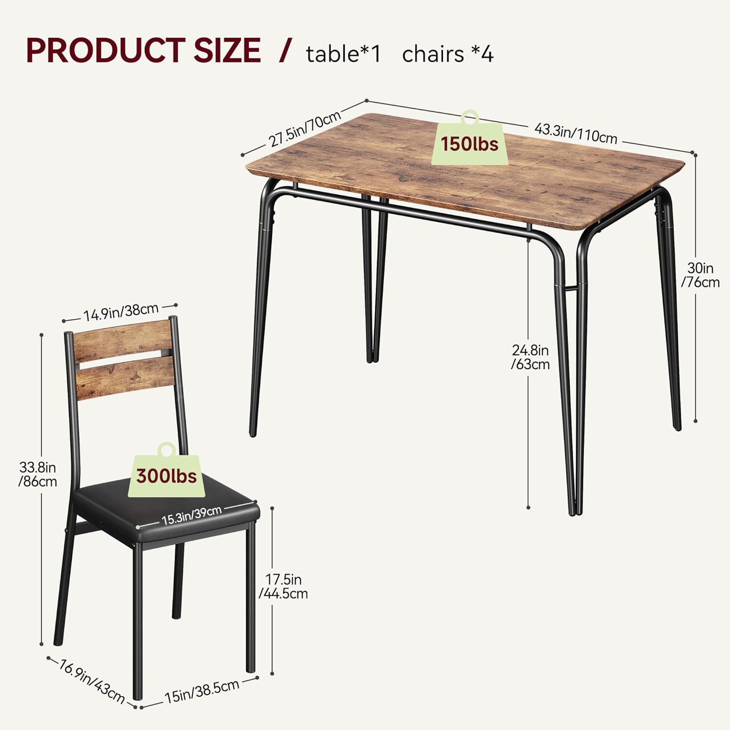 Juego de mesa de comedor para 4, mesa de cocina y sillas para 4, juego de mesa