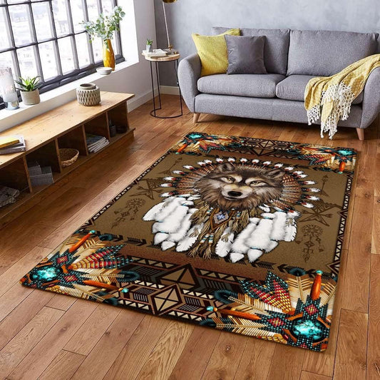 Alfombra de área, alfombra de espíritu de lobo nativo americano, THB2937R, de 5...
