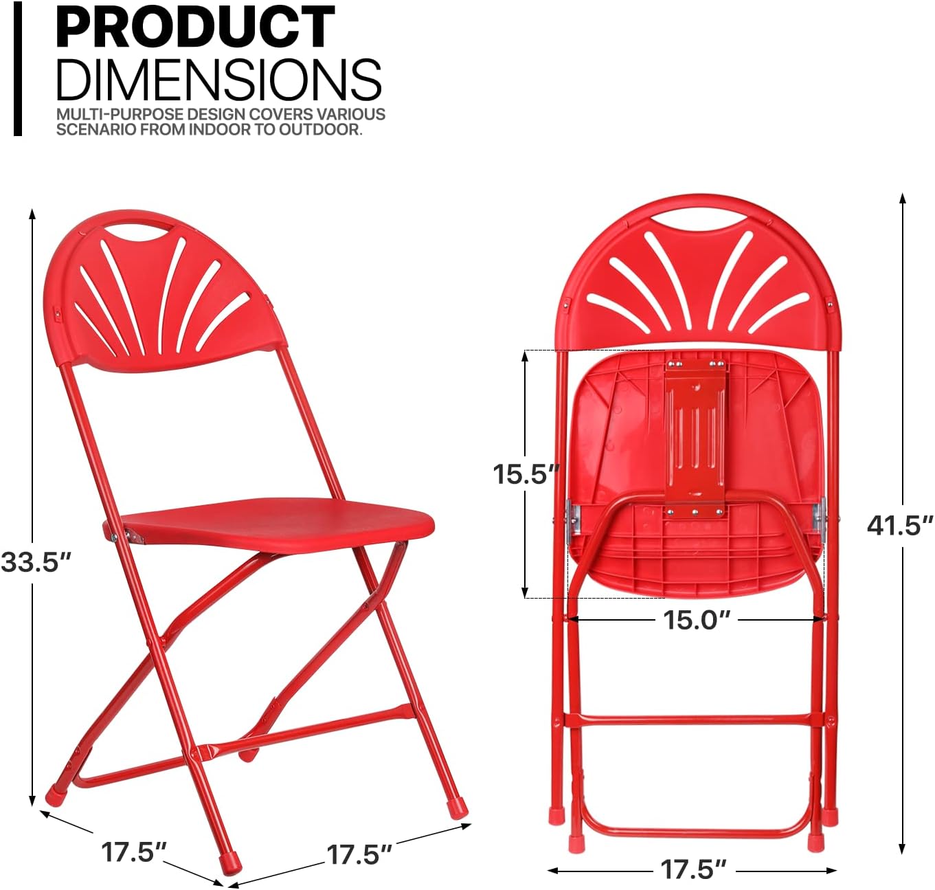 MoNiBloom Sillas plegables de plástico con respaldo de ventilador, apilables,...