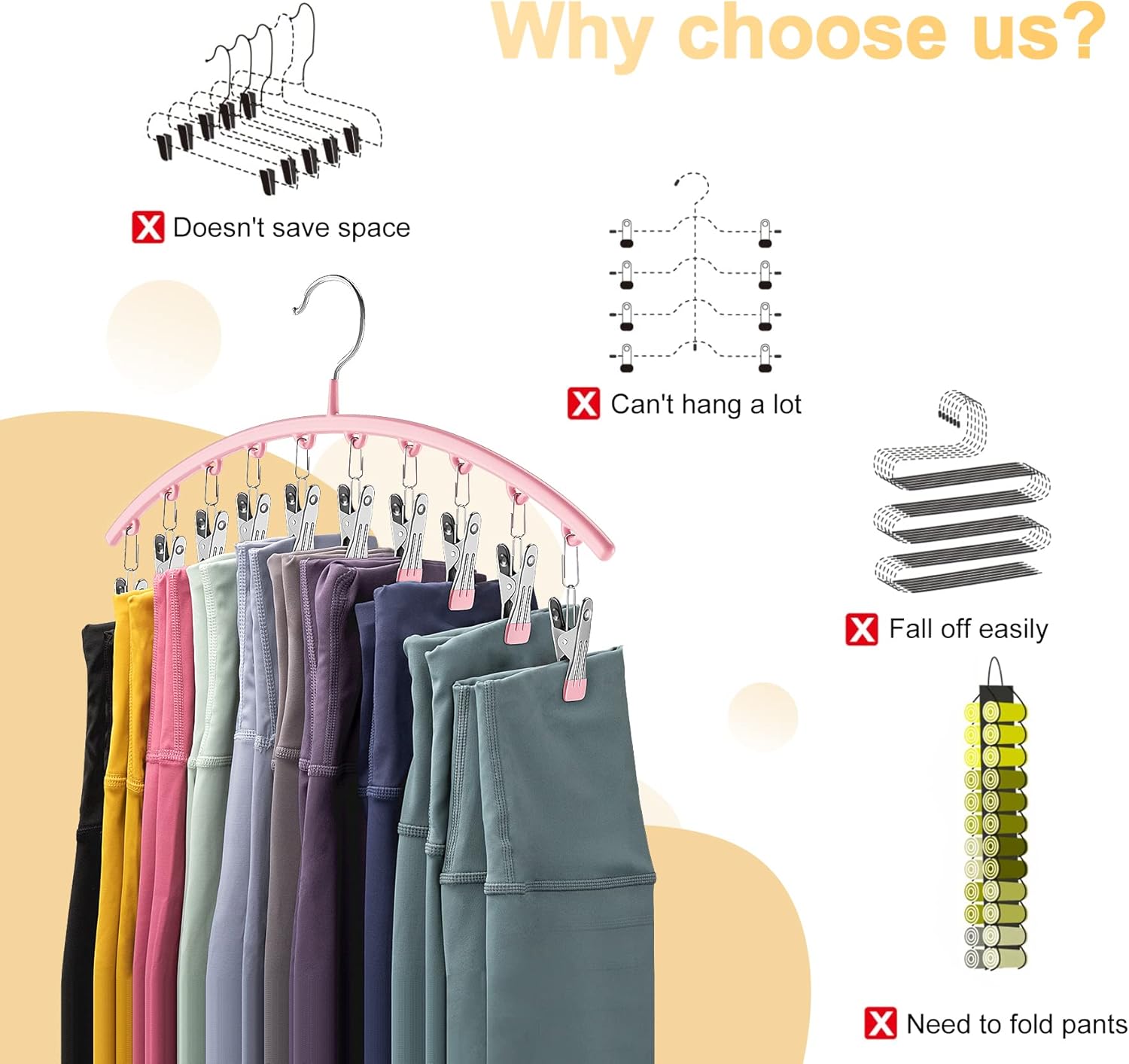 Organizador de leggings para armario, perchas de metal para pantalones de yoga,