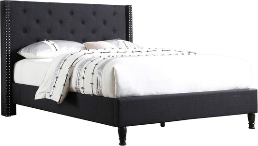 Premiere Classics de Life Home. Plataforma de cama de tela de lino negra con...