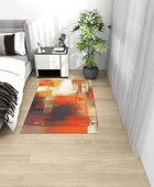 Alfombra de interior naranja de 5 pies x 8 pies, marrón moderno arte abstracto...
