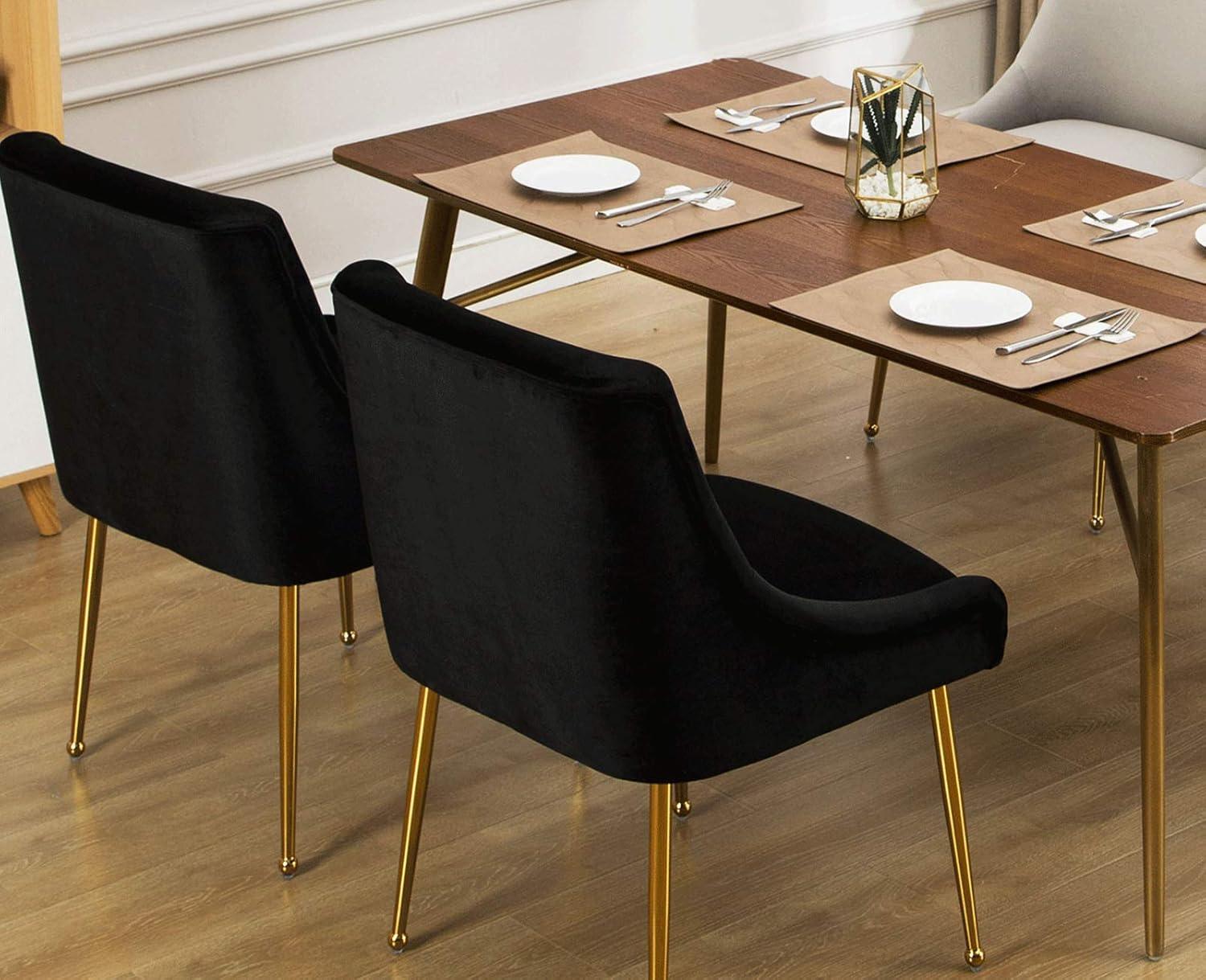 Juego de 2 sillas de comedor de terciopelo negro, modernas sillas de comedor