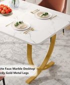 Mesa de comedor rectangular para mesa de cocina moderna blanca y dorada de 4 a