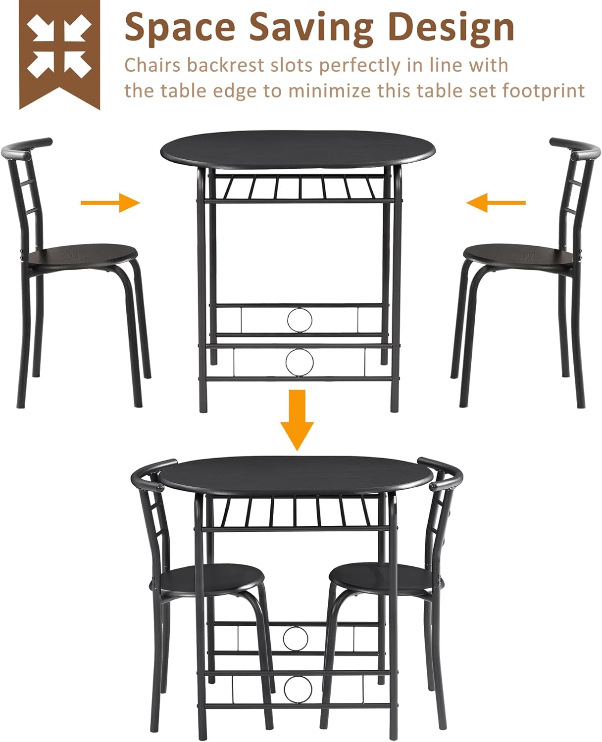 Juego de mesa de comedor redonda pequeña de 3 piezas para cocina, desayuno,