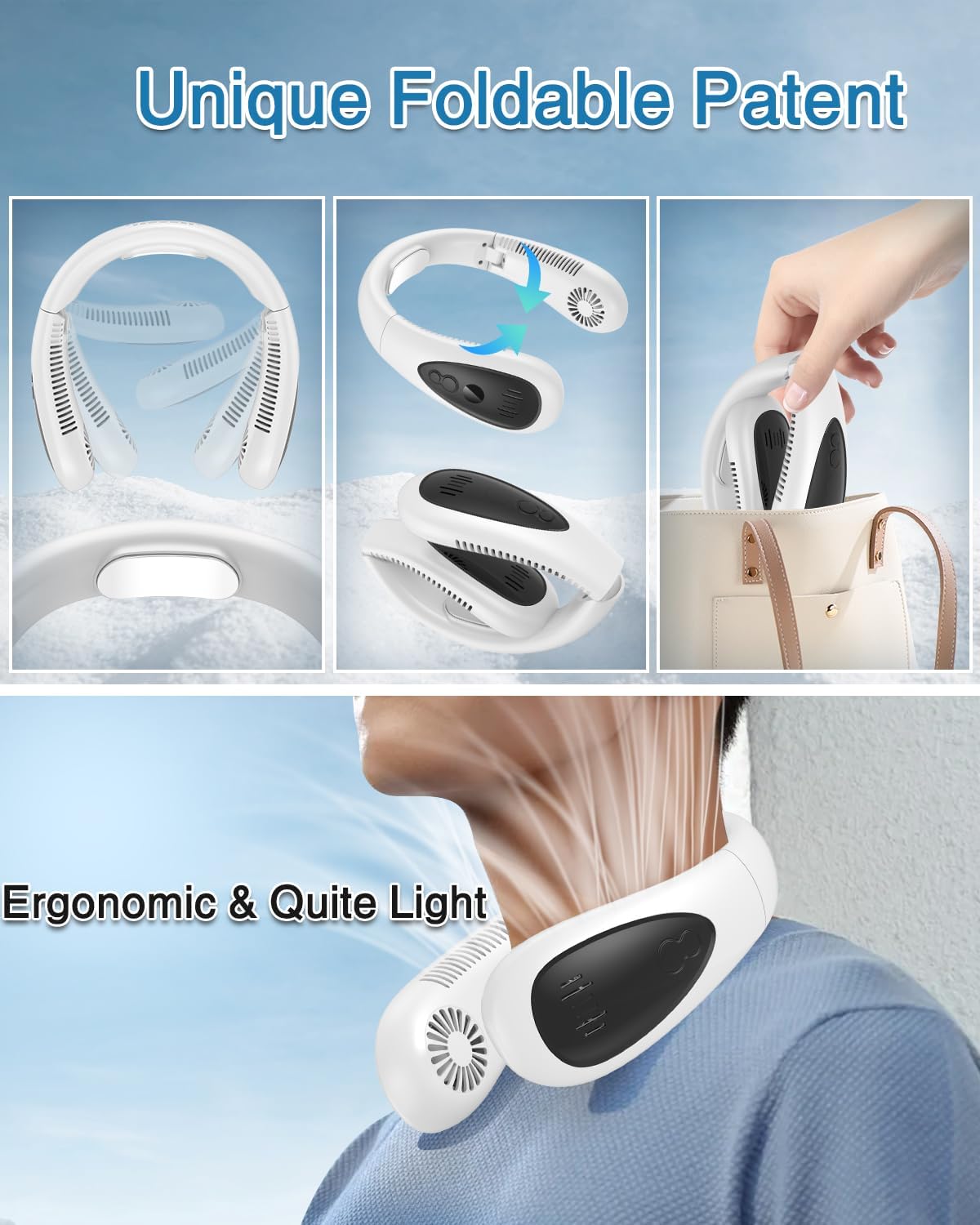Aire acondicionado de cuello, ventilador de cuello portátil de 5000 mAh con...
