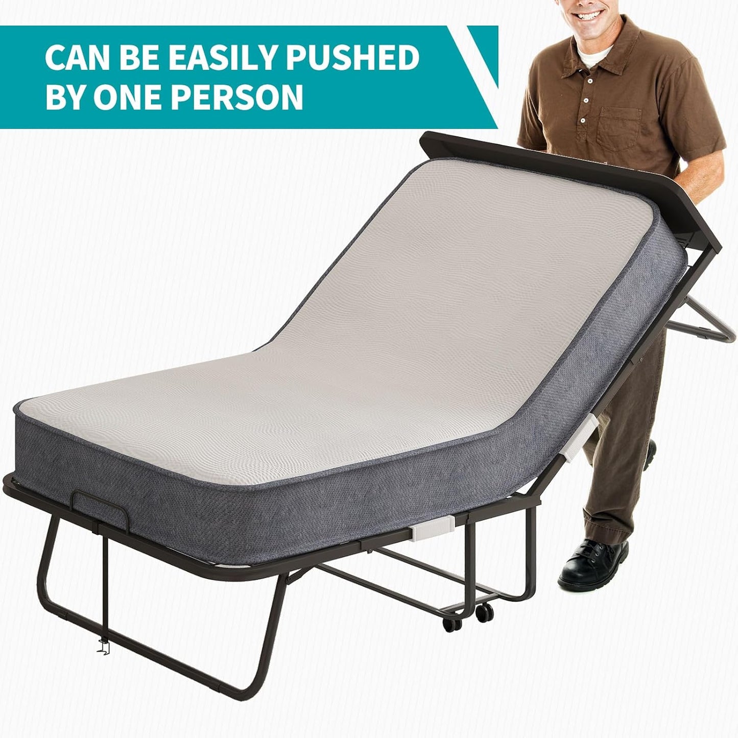 Cama plegable con colchón para adultos, cama plegable de 75 pulgadas de largo x