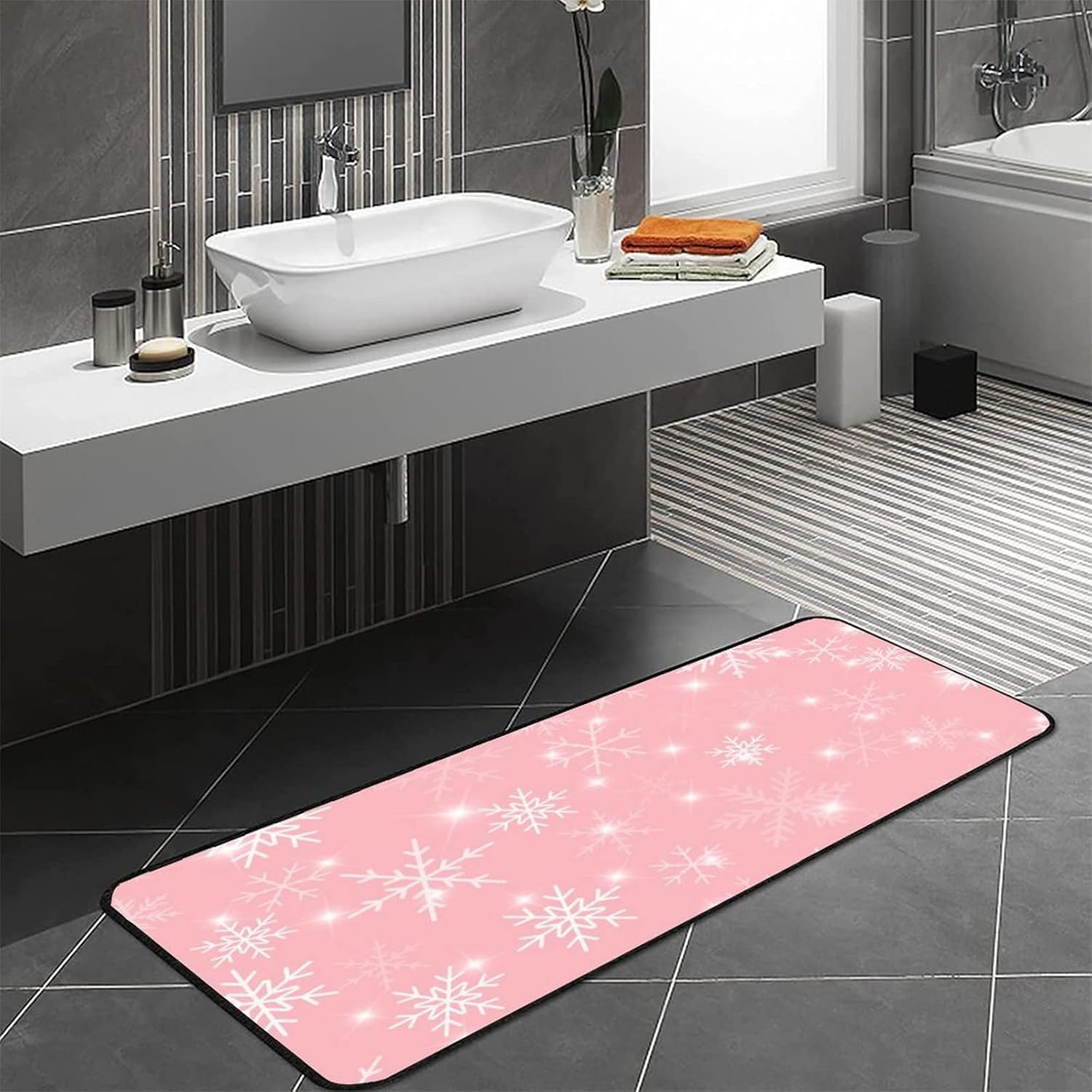 MoBlinko Alfombra de cocina de Navidad con copos de nieve blancos, alfombra de...