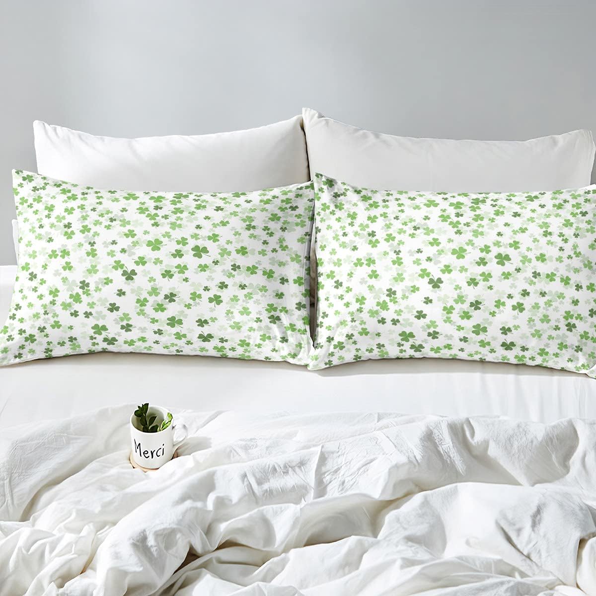 Feelyou Juego de ropa de cama de tréboles y hojas de trébol para niños y...