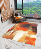 Alfombra de interior naranja de 5 pies x 8 pies, marrón moderno arte abstracto...