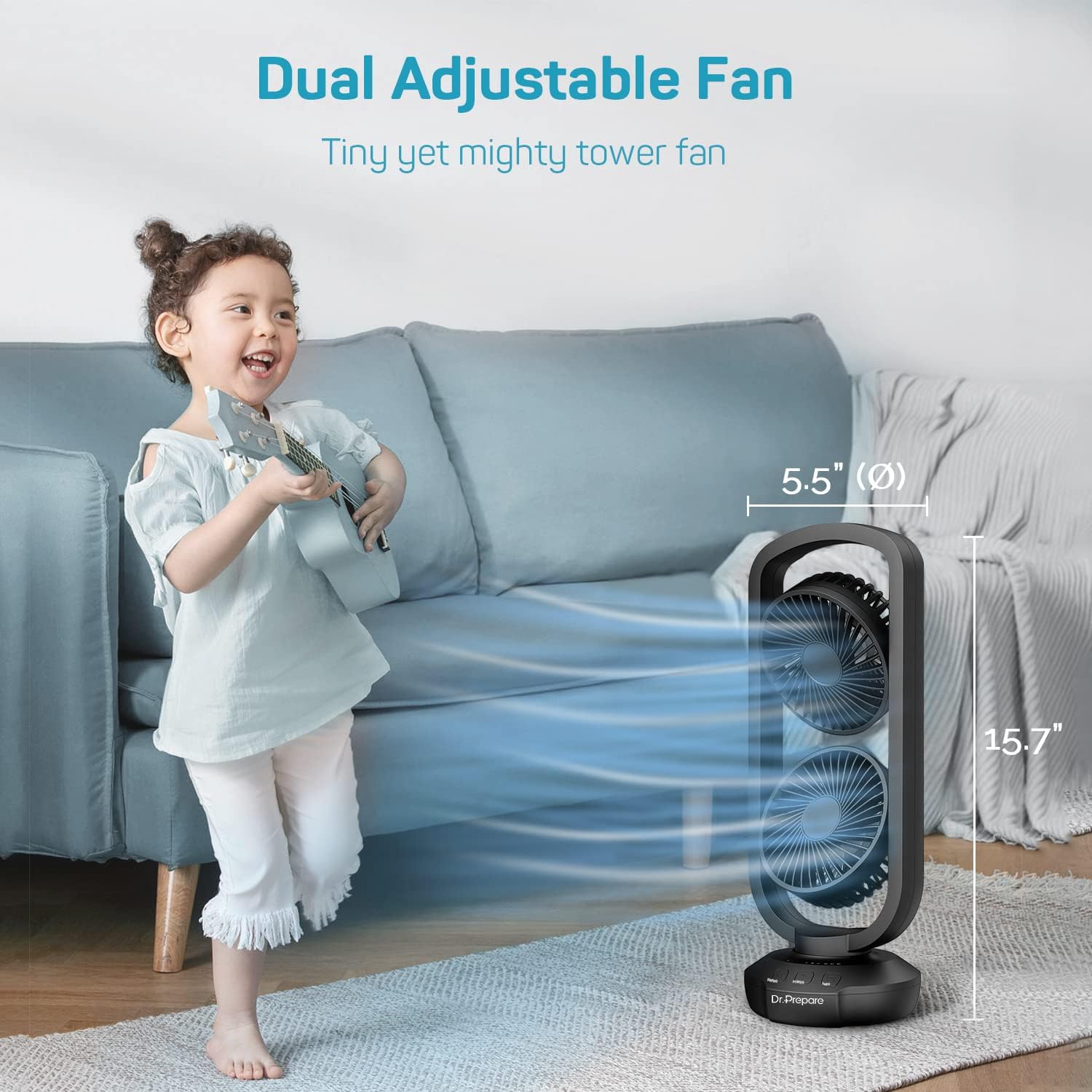 Dr. Prepare - Ventilador de torre de escritorio pequeño de 15 pulgadas,...