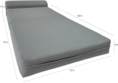 Sofá cama plegable color gris de espuma, 6 pulgadas. Grosor x 32 pulgadas,