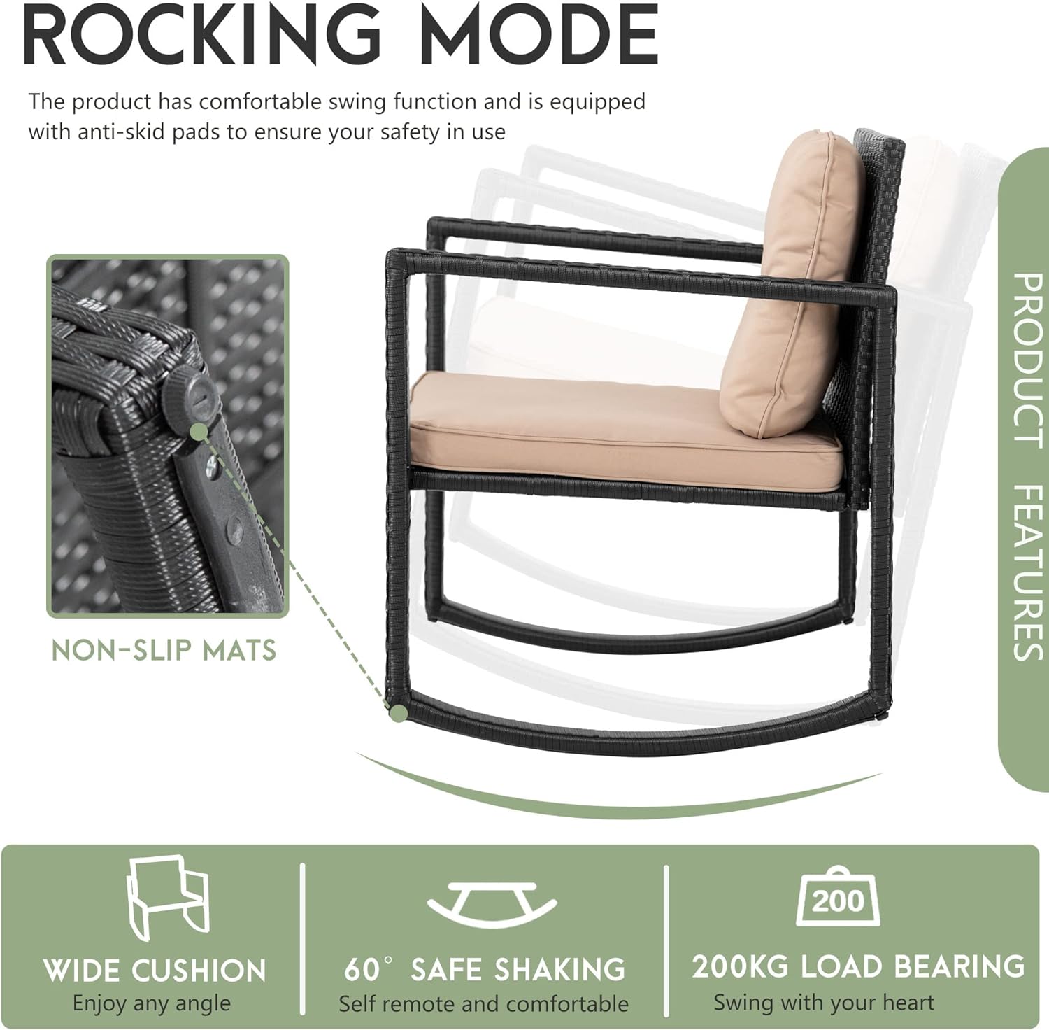BestMassage - Juego de muebles para exteriores, 3 piezas, con sillas mecedoras,...
