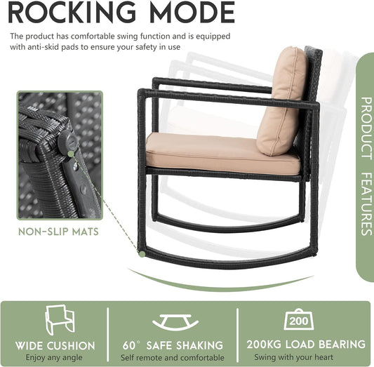 BestMassage - Juego de muebles para exteriores, 3 piezas, con sillas mecedoras,...