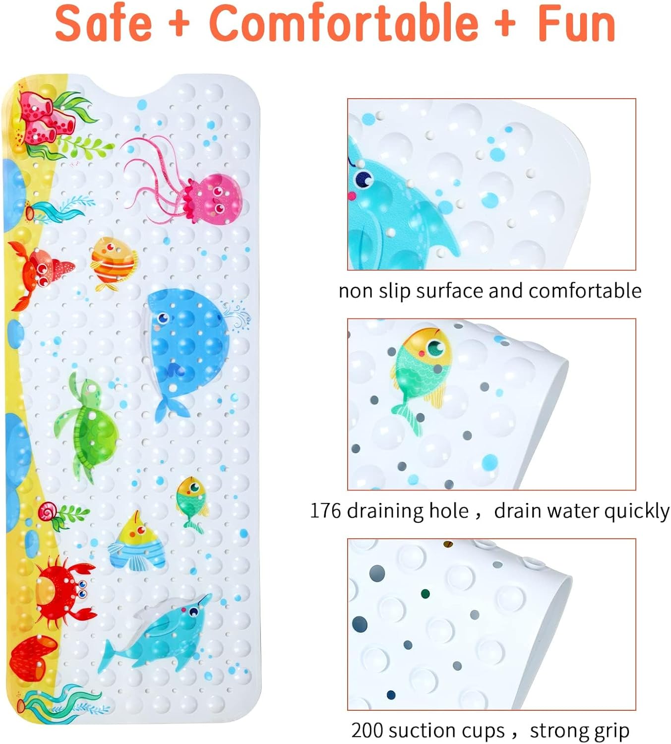 Alfombra de baño antideslizante para niños, 40 x 16 pulgadas, grande, de...
