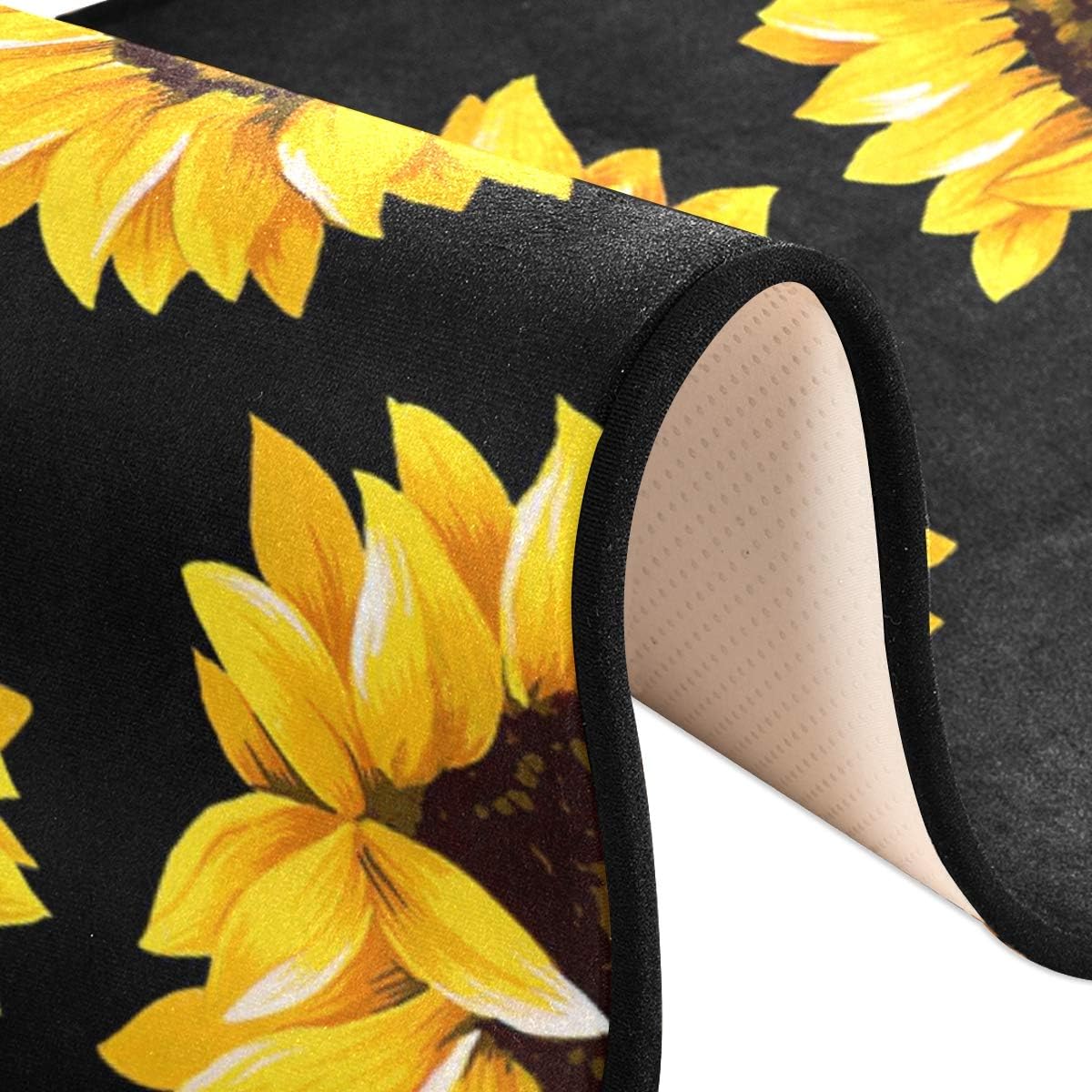 Alfombras de cocina negras con diseño de girasol, antideslizantes, suaves, para...