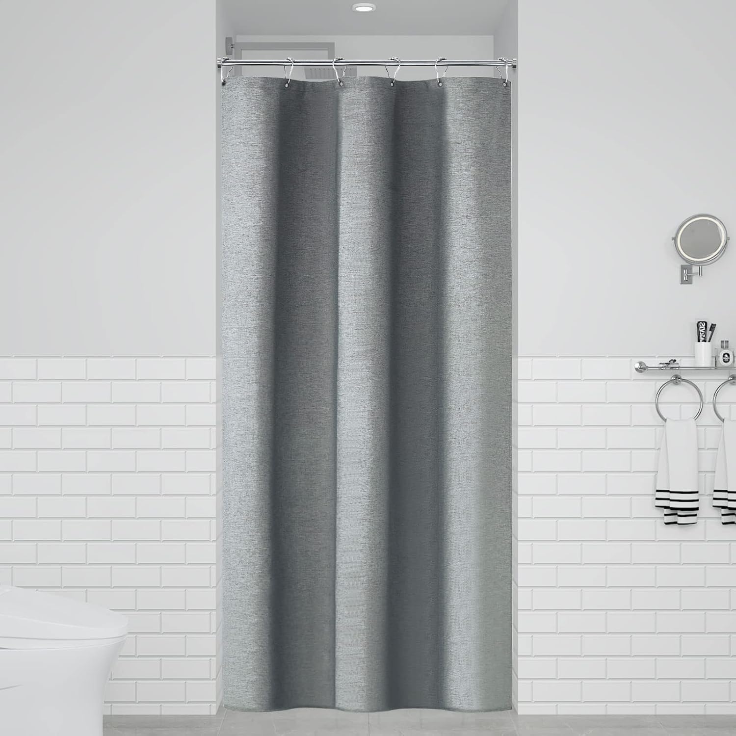 BTTN Cortina de ducha de tela gris de 7.11 ozm, juego de cortina de ducha de...