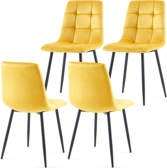 NORDICANA Juego de 4 sillas de comedor de terciopelo amarillo, modernas sillas