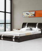 Cama con plataforma de almacenamiento tapizada de piel sintética de tamaño...
