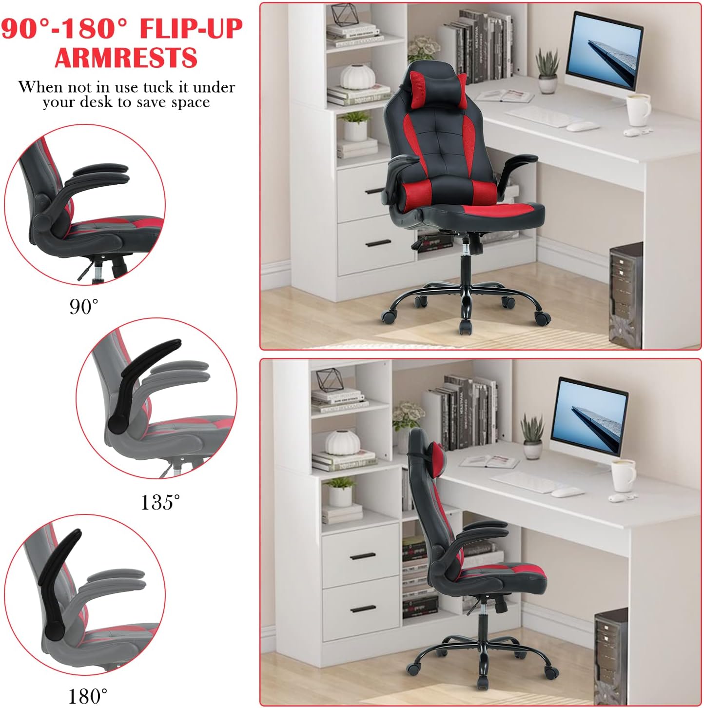 Silla de videojuegos, silla de computadora de piel sintética ajustable con...