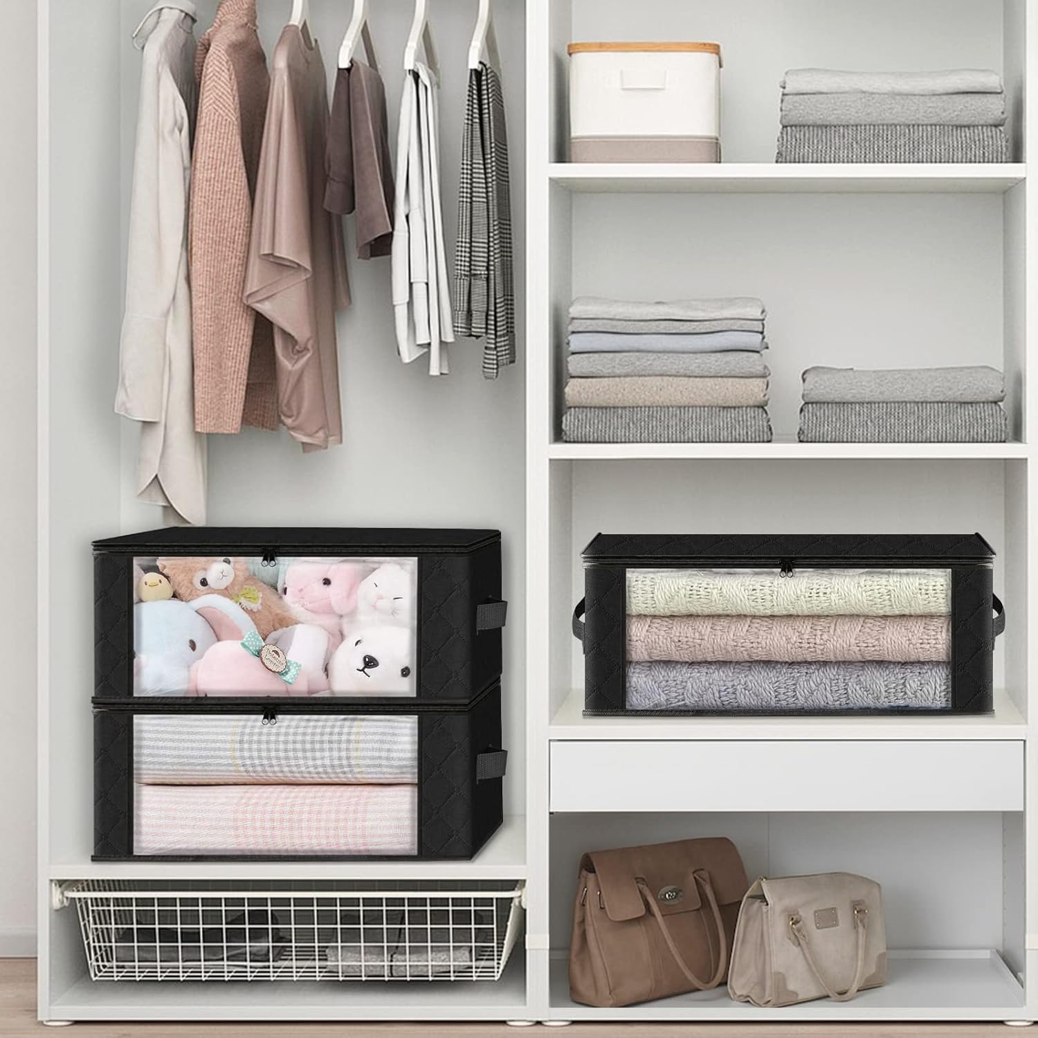 Paquete de 6 bolsas organizadoras de ropa plegables con gran ventana