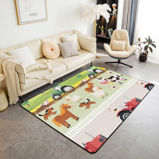 jejeloiu Juego de alfombras de sala de estar de animales de granja para linda...