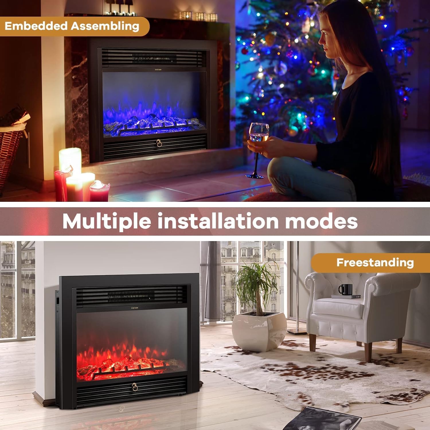 RELAX4LIFE Insertos de chimenea eléctrica de 28.5 pulgadas, calentador de...