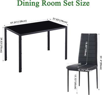 Mesa de comedor negra con sillas, juego de mesa rectangular para 4 mesas de