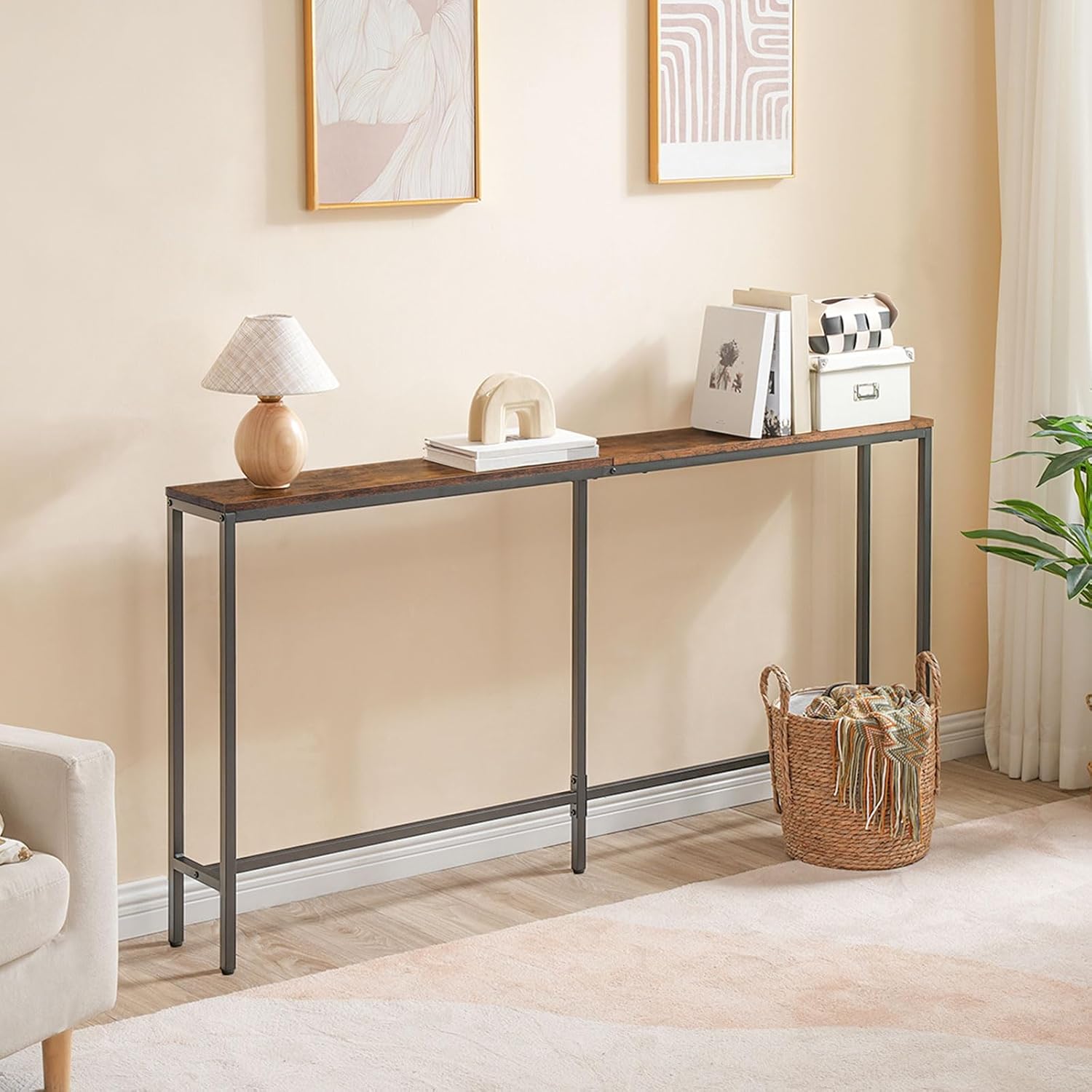 Mesa consola de 63 pulgadas, mesa de sofá estrecha para entrada, mesa auxiliar...