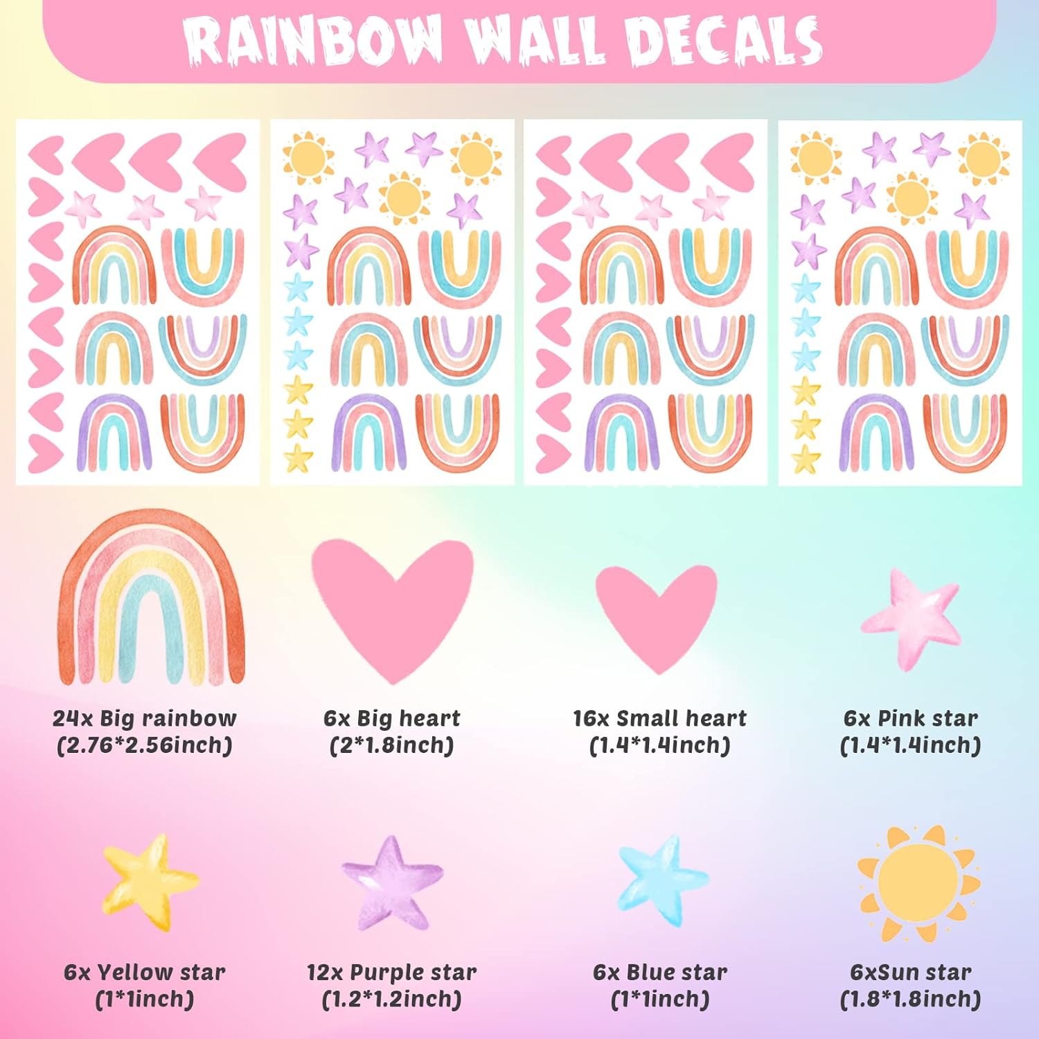 Calcomanías de pared de arco iris, calcomanías de pared pequeñas de arco iris,...