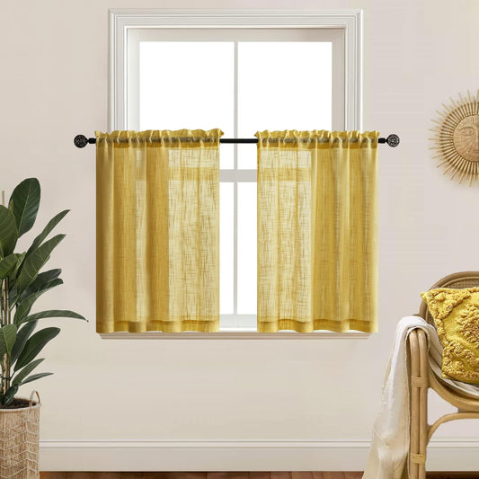 Cortinas de cocina color amarillo mostaza, retro, vintage, de los años 70, con...