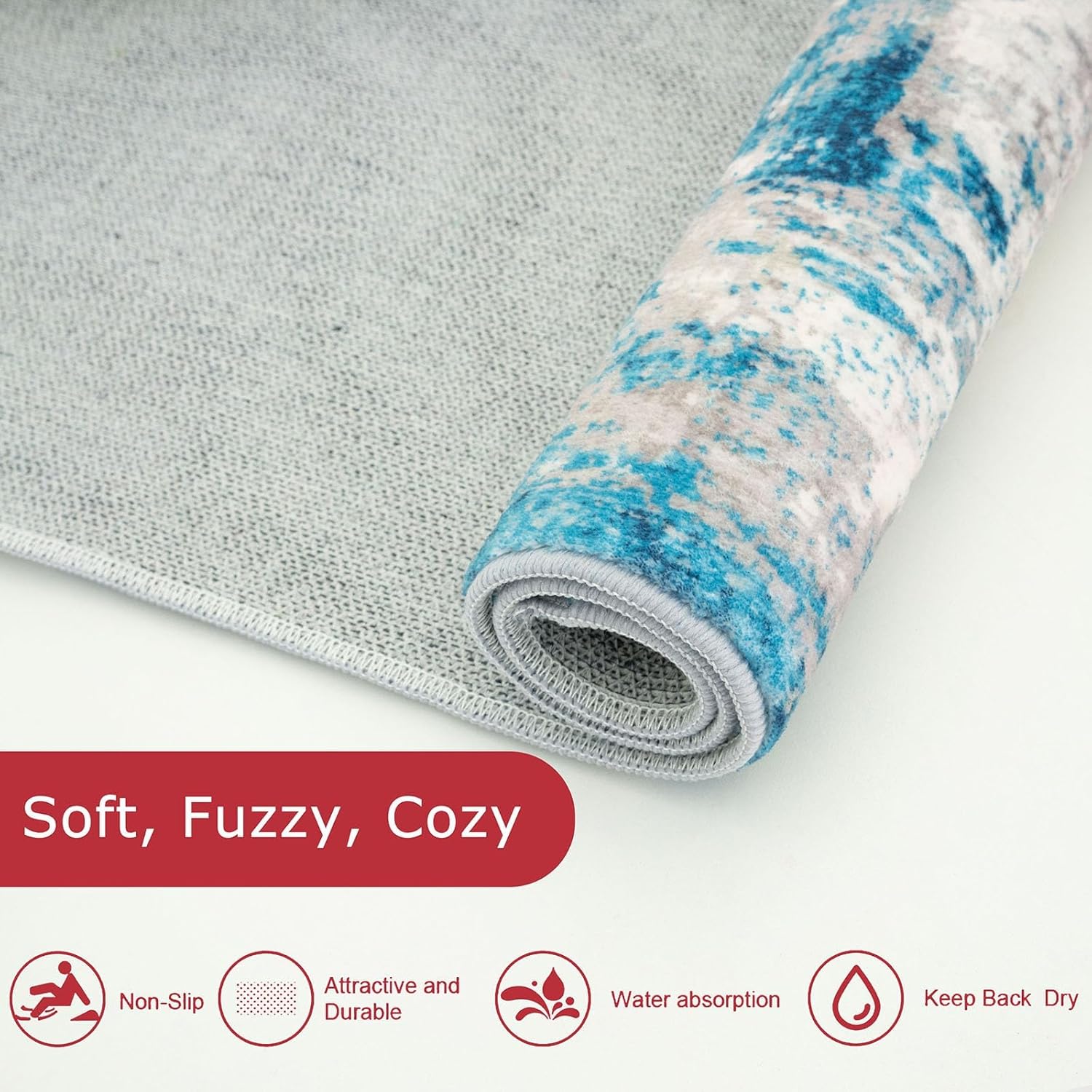 KOZYFLY Alfombra moderna abstracta de 2 x 8 pies, color azul, pelo bajo,...