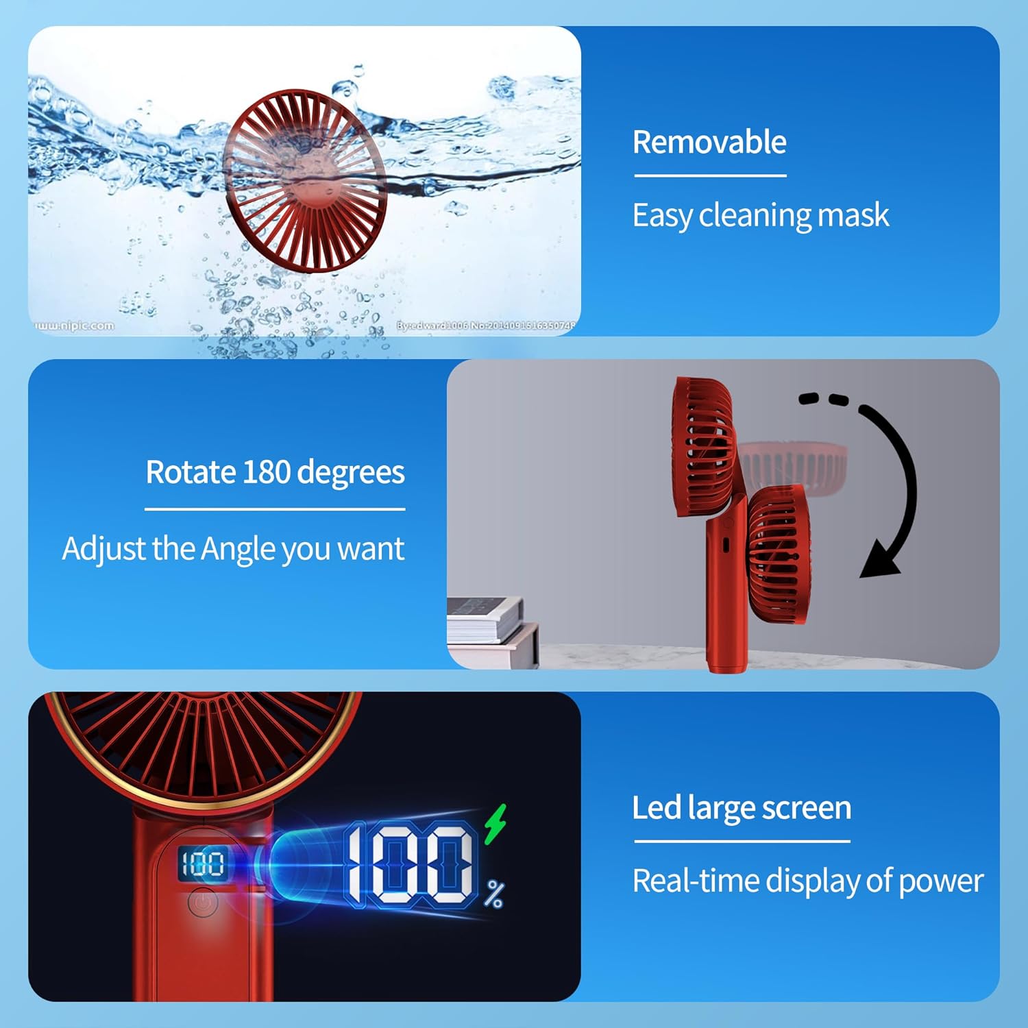 Ventilador de mano, ventilador portátil, ventilador personal recargable por USB...