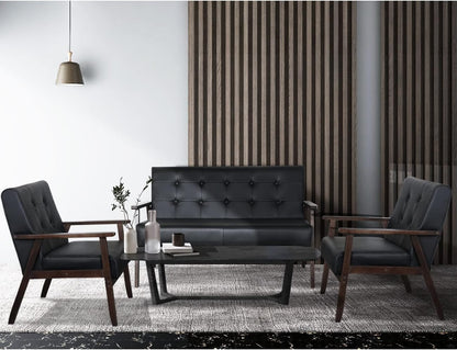 Moderno sofá de madera de cuero de un solo asiento, sillón decorativo de
