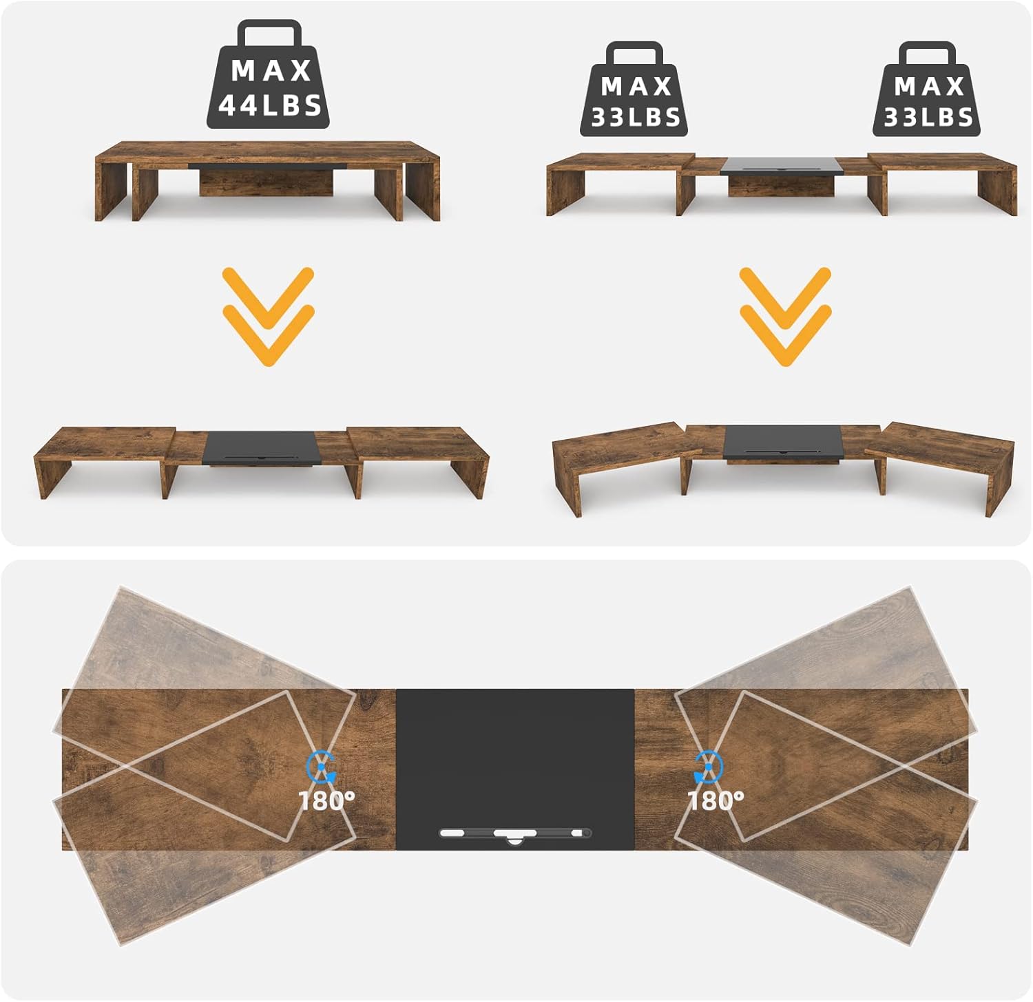 WESTREE Soporte de monitor triple doble, soporte de monitor extra largo para 1 ...