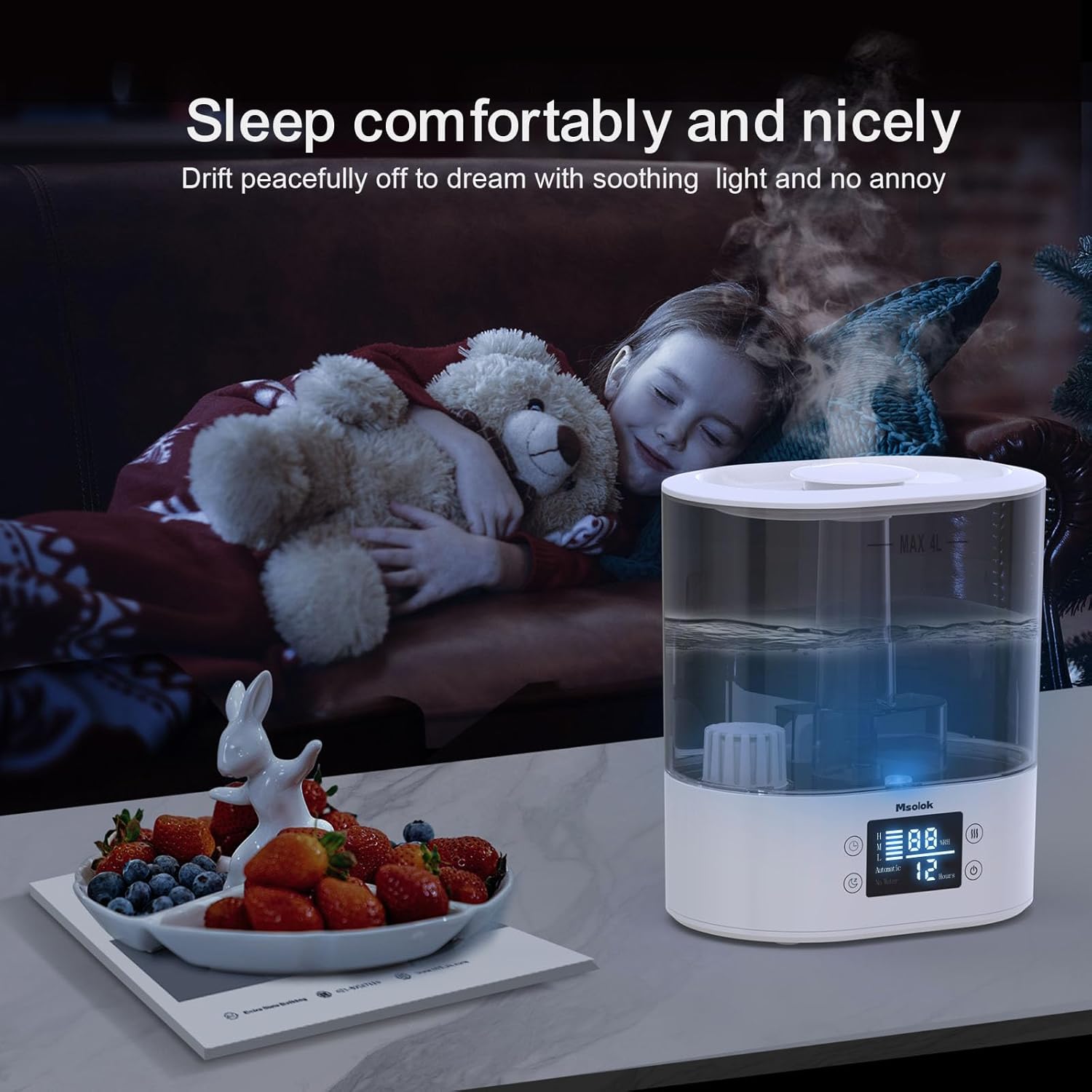 Humidificadores para dormitorio, hogar y bebé humidificadores de aire de niebla...