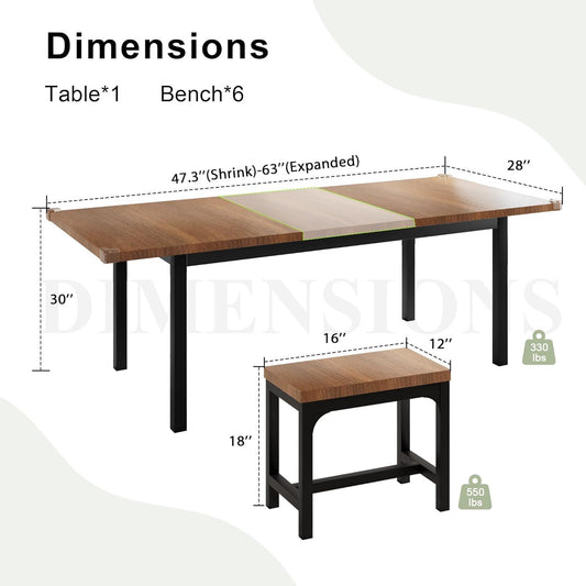 Feonase Juego de mesa de comedor de 7 piezas con 6 taburetes, juego de mesa de