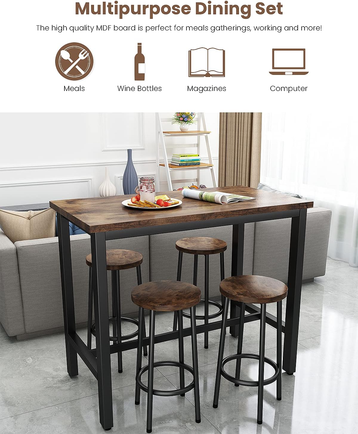 Recaceik Juego de mesa de comedor de 5 piezas, mesa de cocina moderna y sillas