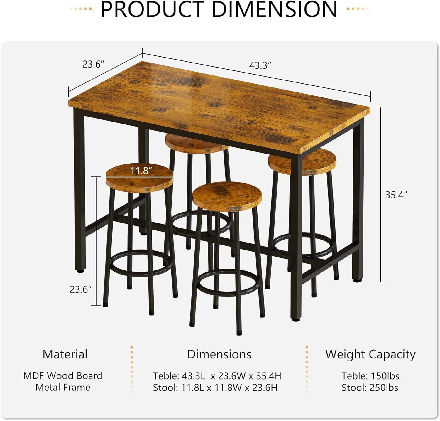 Mesa de altura de barra y sillas, mesa de bar con 4 taburetes, juegos de