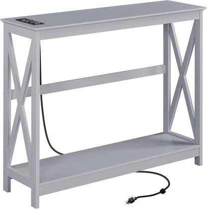 Topeakmart Mesa consola con tomas de corriente y puertos USB, mesa de sofá