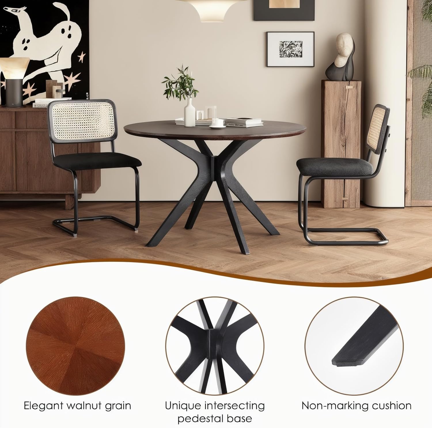 Soohow Mesa de comedor redonda de 47.2 pulgadas para 4-6 personas, mesa de...
