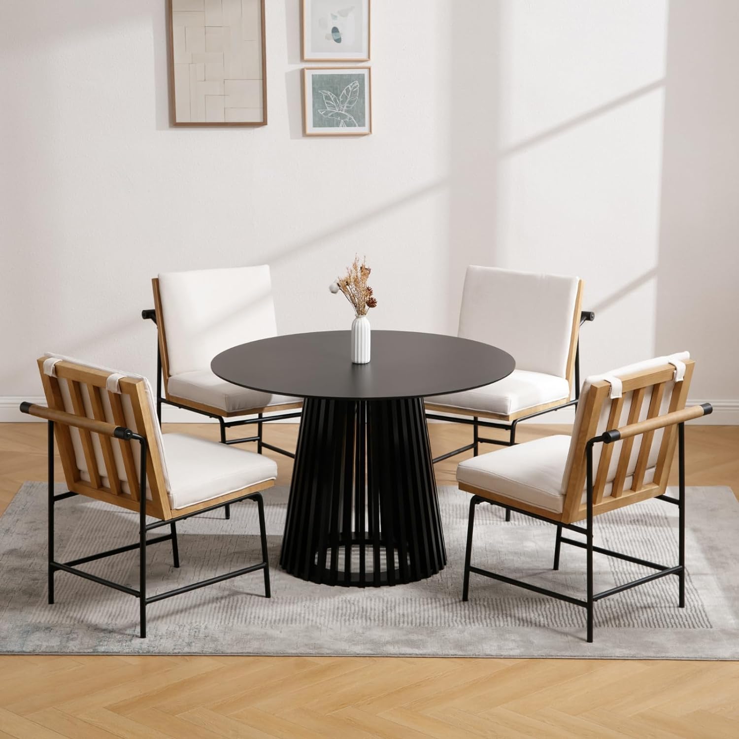 Mesa de comedor redonda de madera maciza, mesa de cocina moderna de mediados de