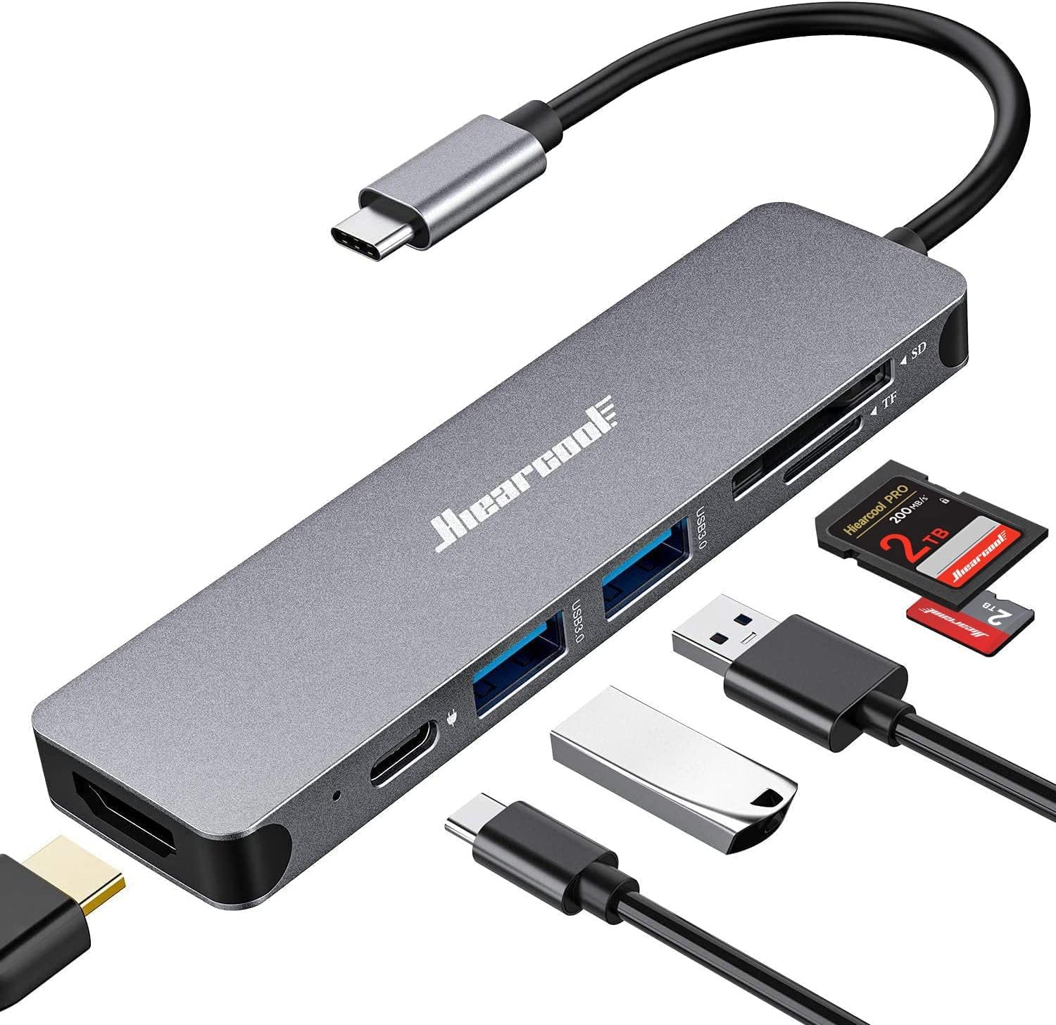 Hiearcool - Adaptador HUB con USB C y 7 puertos en 1 de USB C a HDMI compatible...